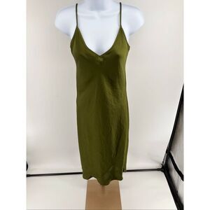Wilfred Aritzia Green Satin Slip Dress XS Spaghetti Strap Bias Cut